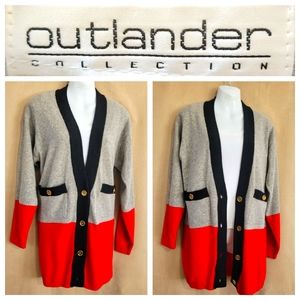 Outlander Collection Women's Gray and Red Cardigan Sweater